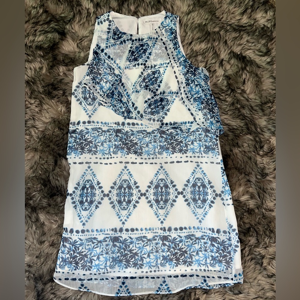 BCBG Blue & White Sleeveless Dress Size Small
